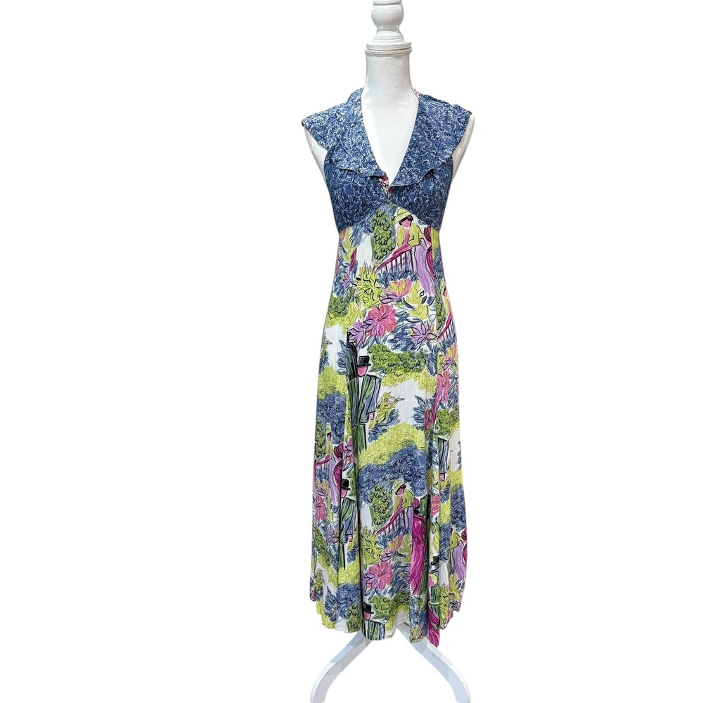 Vintage Alana Dorothy Schoelen Floral Print‎ Maxi Dress Halter Neck Size 8